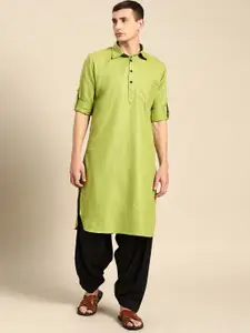 RAJUBHAI HARGOVINDAS Self Design Textured Pure Cotton Pathani Kurta With Salwar