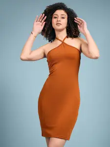 DressBerry Rust Halter Neck Bodycon Mini Dress