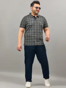 AUSTIVO Plus Size Checked Polo Collar Short Sleeves Regular Fit T-shirt