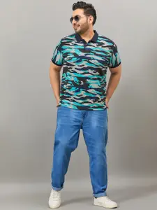 AUSTIVO Plus Size Printed Polo Collar Short Sleeves Regular Fit T-shirt