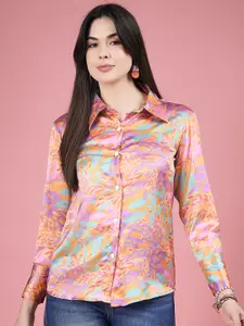 DressBerry Spread Collar Long Sleeves Classic Satin Abstract Printed Casual Shirt