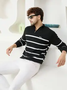 KVETOO Striped Turtle Neck Acrylic Half Zipper Pullover Sweater