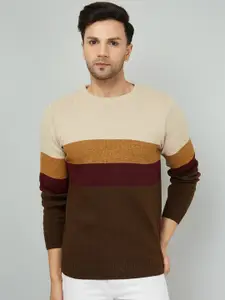 KVETOO Colourblocked Round Neck Acrylic Pullover Sweater