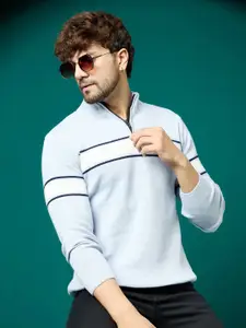 KVETOO Striped Turtle Neck Half Zipper Acrylic Pullover Sweater