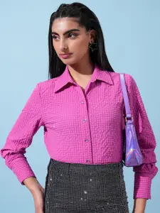 Tokyo Talkies Pink Spread Collar Checked Casual Shirt