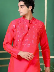 TATTVA Floral Embroidered Mandarin Collar Straight Kurta