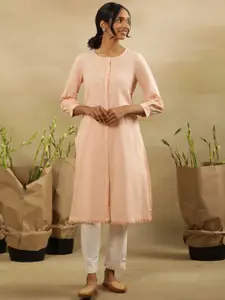W Floral Embroidered Flared Sleeves Gotta Patti Cotton A-Line Kurta