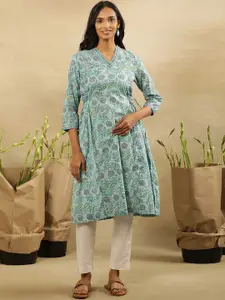 W Women Floral Printed Flared Sleeves Cotton A-Line Kurta