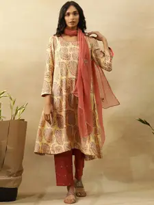 W Ethnic Motifs Printed Flared Sleeves A-Line Kurta