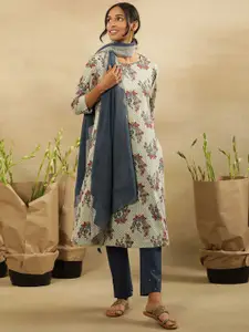 W Floral Printed Gotta Patti Cotton A-Line Kurta