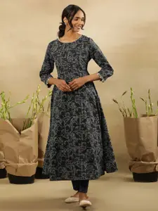 W Floral Printed A-Line Midi Cotton Dress