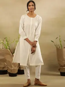 W Ethnic Motifs Embroidered Pure Cotton White Romance Straight Kurta