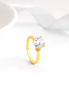 GIVA Gold-Plated 925 Sterling Silver Cubic Zirconia Studded Finger Ring