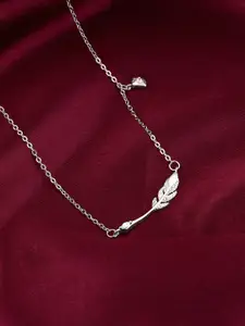 GIVA 925 Sterling Silver Rhodium-Plated Stones Studded Quill Design Necklace