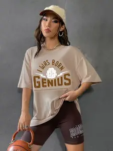 CHKOKKO Round Neck Drop-Shoulder Sleeves Typography Printed Cotton Regular Fit T-shirt