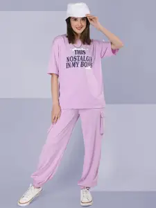 CHKOKKO Printed Round Neck T-shirt With Joggers