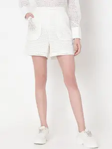 Vero Moda Women Schiffli High-Rise Pure Cotton Shorts