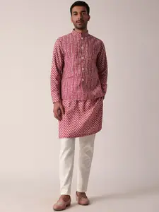 KALKI Fashion Floral Printed Mandarin Collar Straight  Kurta with Pyjama With Nehru jacket