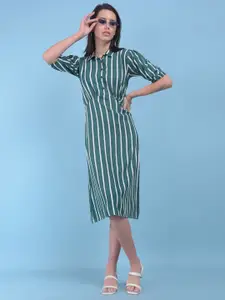 Crimsoune Club Striped Shirt Style Midi Dress