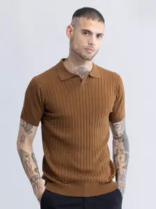 Snitch Polo Collar Short Sleeves Cotton Striped Slim Fit T-shirt