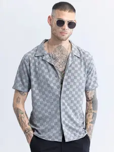 Snitch Grey Classic Slim Fit Checked Opaque Cotton Casual Shirt