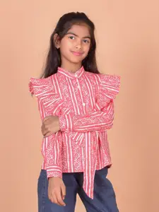 BAESD Girls Relaxed Striped Mandarin Collar Sul Sleeves Ruffles Casual Shirt