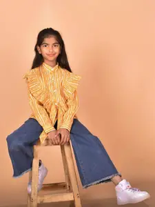 BAESD Girls Relaxed Striped Mandarin Collar Long Sleeves Cotton Casual Shirt