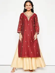 Global Desi V Neck Long Sleeves Yoke Design Rayon A Line Kurta