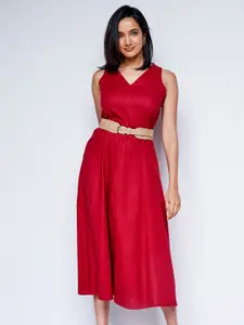 AND V-Neck Fit & Flare Midi Dress