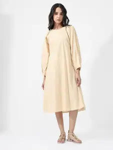RAREISM Cuffed Sleeves Cotton A-Line Midi Dress