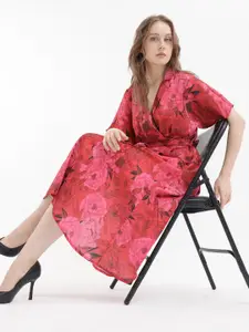 RAREISM Floral Print V-Neck Fit & Flare Midi Dress