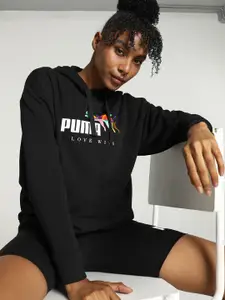 Puma ESS + LOVE WINS Brand Logo Printed Cotton Hooded Sweatshirt