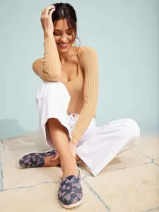 TOMS Women Textured Round Toe Textile Loafers