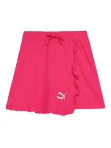 Puma Ruffles Girls Brand Logo Printed Pure Cotton Mini Skirt