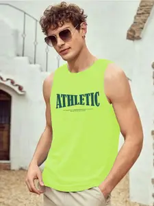 CHKOKKO Round Neck Sleeveless Typographic Printed Cotton Tank Tops