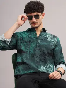 HERE&NOW Slim Fit Abstract Printed Mandarin Collar Cotton Casual Shirt