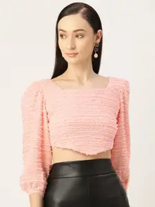 Slenor Puff Sleeve Square Neck Regular Crop Top