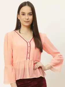 Slenor Bell Sleeve Georgette Peplum Top