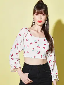 Slenor Floral Printed Puff Sleeve Georgette Crop Top