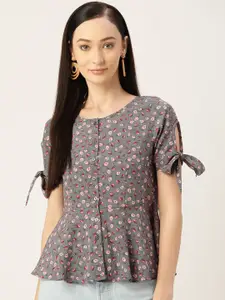 Slenor Floral Printed Crepe Peplum Top