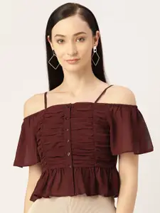 Slenor Flared Sleeve Georgette Bardot Crop Top