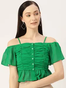 Slenor Off-Shoulder Flared Sleeves Bardot Crop Top