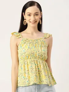 Slenor Floral Printed Sleeveless Cinched Waist Top