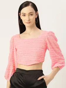 Slenor Square Neck Puff Sleeve Crop Top