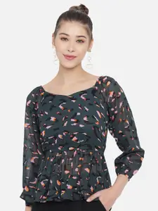 Slenor Sweetheart Neck Floral Print Sweetheart Neck Georgette Peplum Top