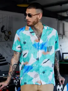 Campus Sutra Classic Fit Abstract Printed Cuban Collar Short Sleeves  Casual Shirt