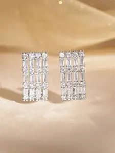 Rubans Rhodium-Plated Zircon Studded Geometric Studs Earrings