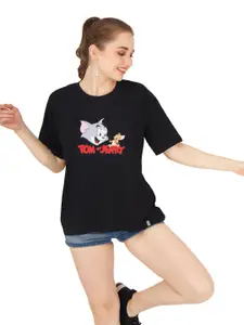 VISO Tom & Jerry Printed Round Neck Drop-Shoulder Sleeves Oversized T-shirt