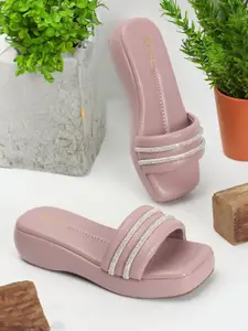 Denill Textured Embellished Open Toe Comfort Heels