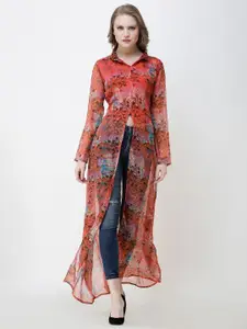 MINOS Floral Print Chiffon Shirt Style Longline Top